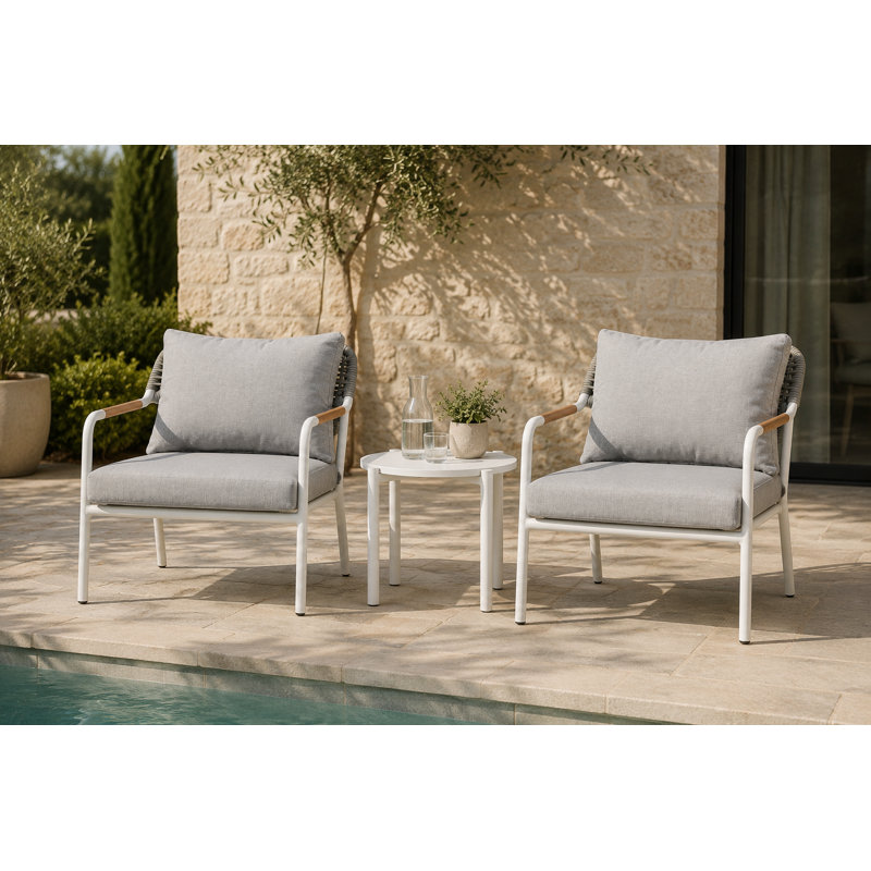 Pangea Home Dean 2-Person Aluminum Outdoor Conversation Set with Cushions – Modern Rope-Frame Patio Seating with Rust-Free Powder-Coated Frame & Comfortable Cushions