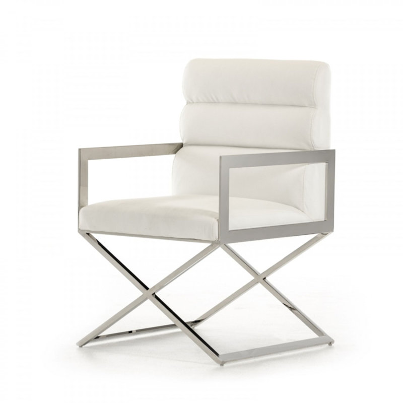 Chaise en similicuir noir Saffia, Blanc