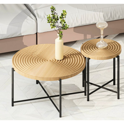 2 tables imperméables et couvertures. Style cylindrique vieilli. Pieds en métal noir. Dimensions appropriées pour la décoration intérieure. Choix de couleurs variés. Élégant. Rustic Vibe Living Room Coffee End 2 With.