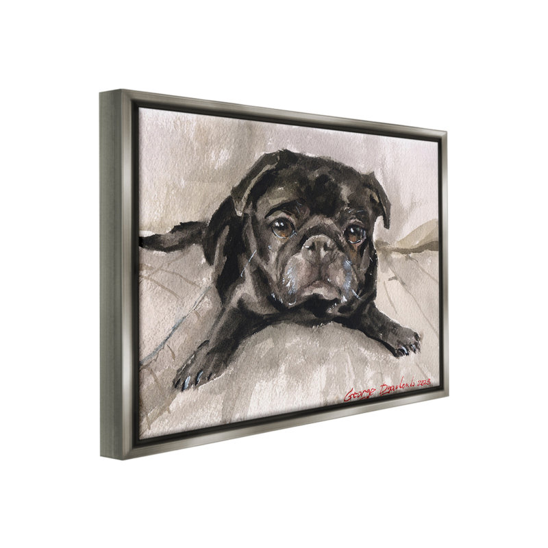 "Cozy Pug Relaxing" par George Dyachenko sur toile, Cadre flottant gris lustré, H 25 po x l 31 po