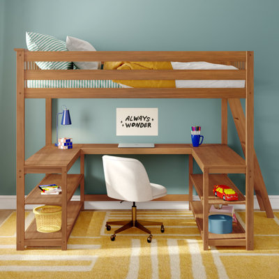 Classic Full High Loft + Wraparound Desk, Pecan