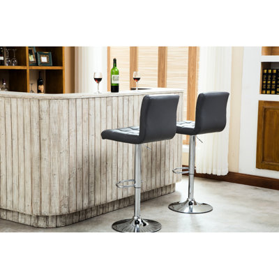 Swivel Faux Leather Hydraulic Bar Stool Of 2, Gray - Adjustable, Chromed Base, 360 Degree Swivel, Foam-Injected Seat For Comfort Adjustable Stools With Base And Rotation, 2