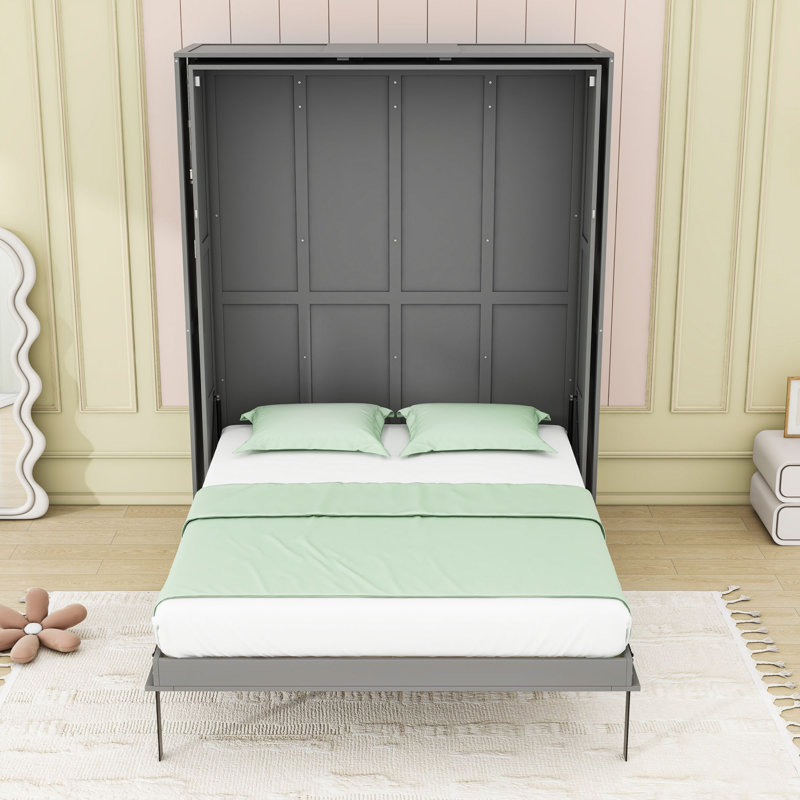 Murphy Bed with Storage Racks, Gris