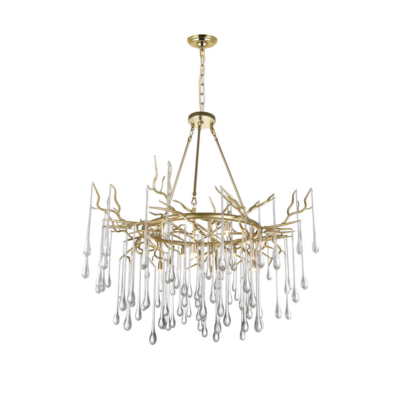 Cylvia Modern Statement 43" Gold Chandelier for Dining Room Foyer Bedroom Staircase, 12-Light with G9 Bulb Base, Gold Leaf