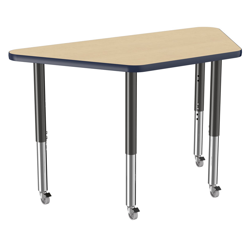 Table d'activité trapézoïdale à hauteur réglable avec pieds trapus, 24" x 48", Érable / bleu marine / noir, Super
