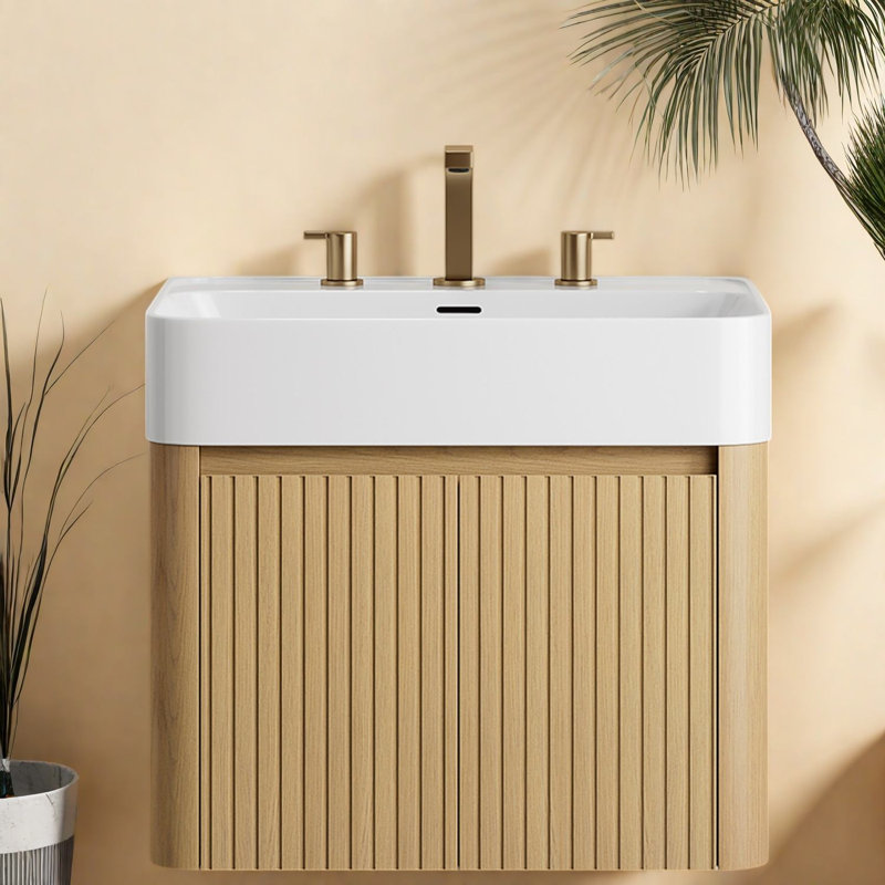 Meuble-lavabo moderne en bois flottant de 24 po (doit inclure le meuble-lavabo et le lavabo) avec rangement, 23.62