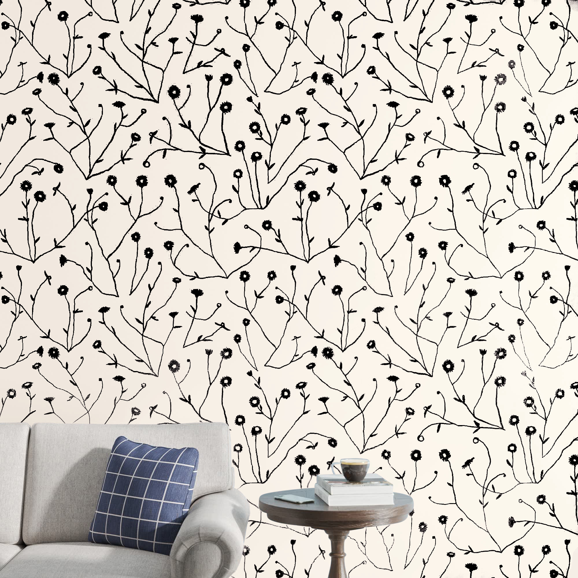Keyes Floral Wallpaper, Cream/Black