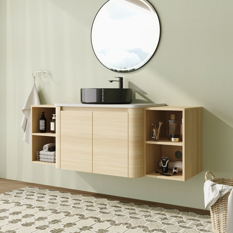 Meuble-lavabo simple mural 54 po avec plateau en pierre reconstituée et portes à fermeture en douceur 54 po