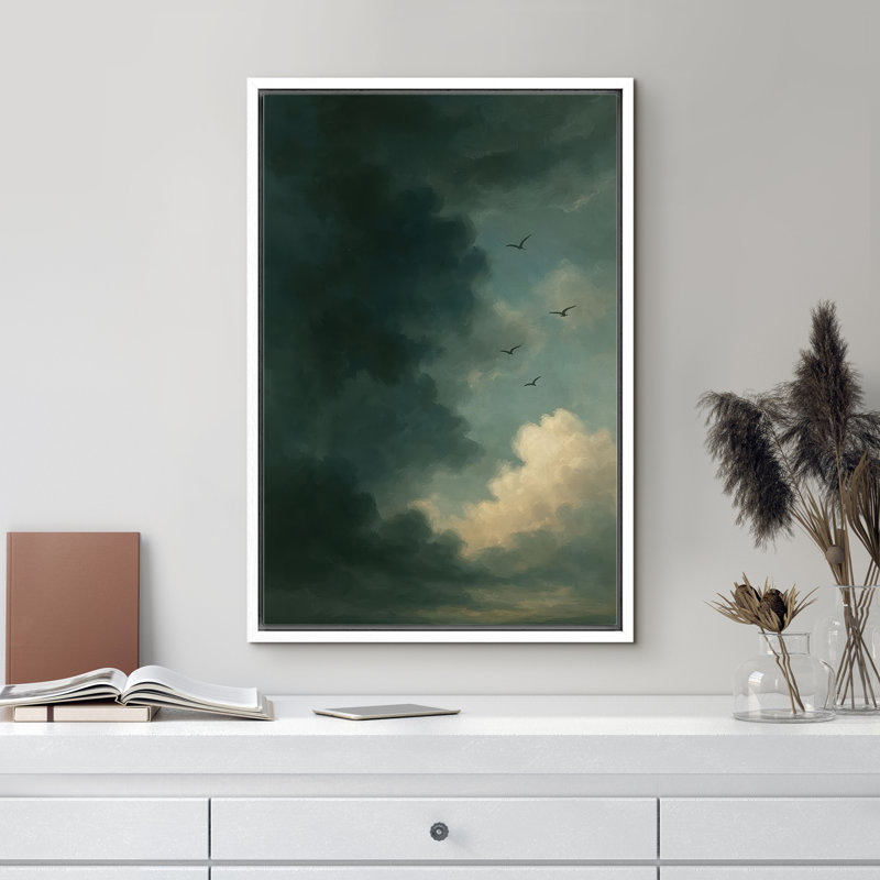 «Stormy Sky with Birds in Flight», reproduction d'art sur toile encadrée, 24" H x 16" W x 1.5" D, Cadre flottant blanc
