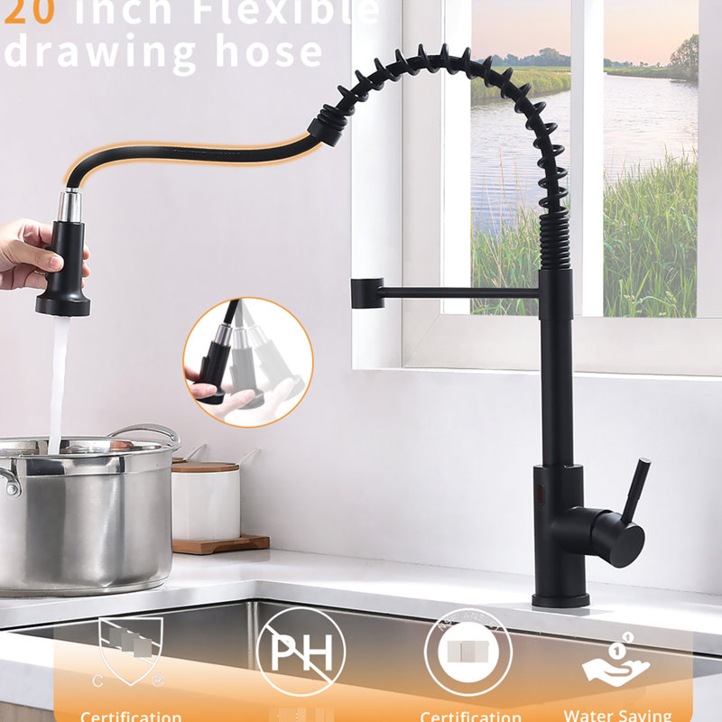 Robinet d'évier de cuisine sans contact - automatique Smart, mains, noir, remplissage en céramique, laiton, noir Smart Touchless moderne,