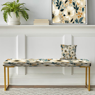 Classic Serre Romance White Floral - Banc rembourré floral doré