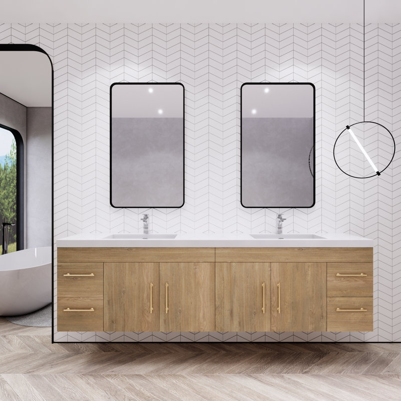 Mapleview 83.46'' Double Bathroom Vanity with Acrylic Top, Oak
