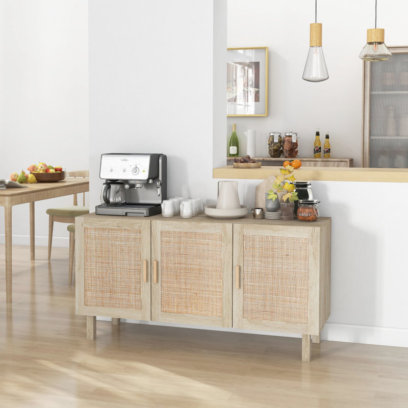 Armoire de cuisine avec beaucoup d'espace - couleur naturelle, améliore l'organisation du buffet Buffet tissé, armoire, tablettes réglables pour le rangement organisé