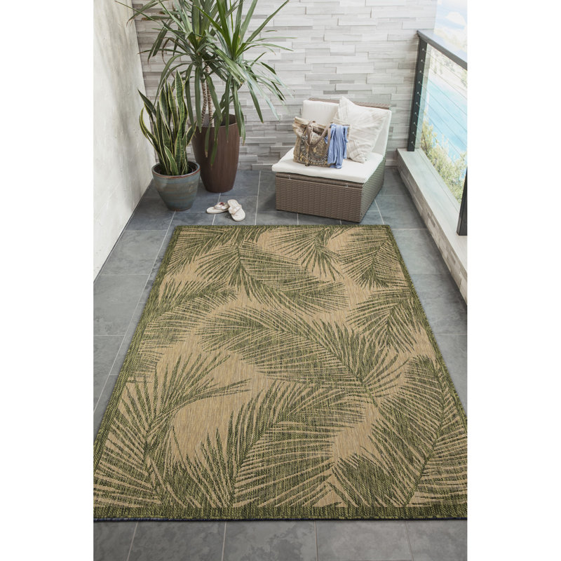 Tapis intérieur / extérieur floral Adal, Rectangle 7 pi 10 po x 9 pi 10 po