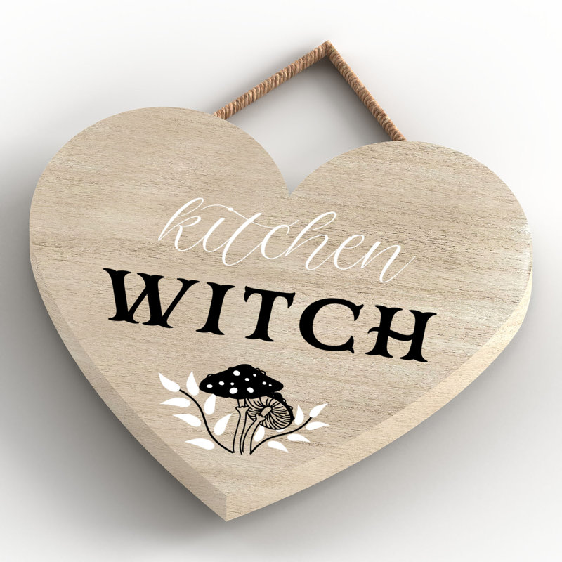 Kitchen Witch Mushrooms Wooden Heart Plaque, Brown, 10cm H x 9cm W x 0.5cm D