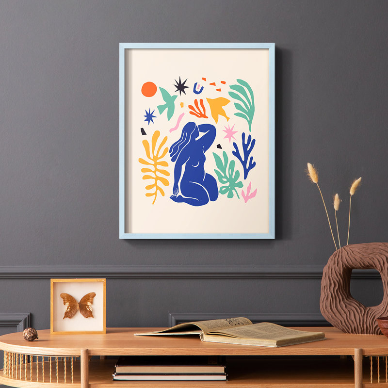 Matisse CDXLV, reproduction encadrée - bois massif, Cadre simple bleu, H 10 po x l 8 po