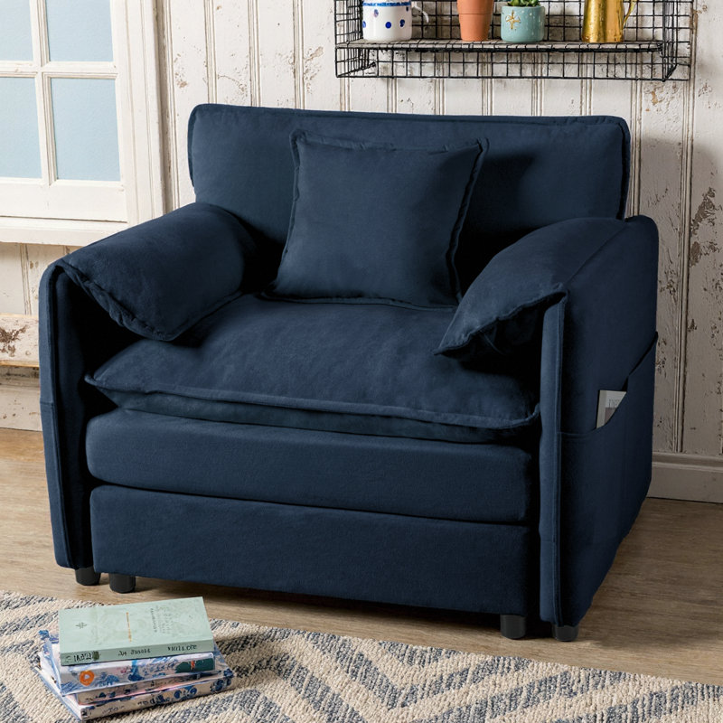 Chaise 41,91 ", chenille moderne en bleu, siège profond pour chambre à coucher et salon, canapé modulaire avec coussin décoratif bleu surdimensionné, appartement, pièce