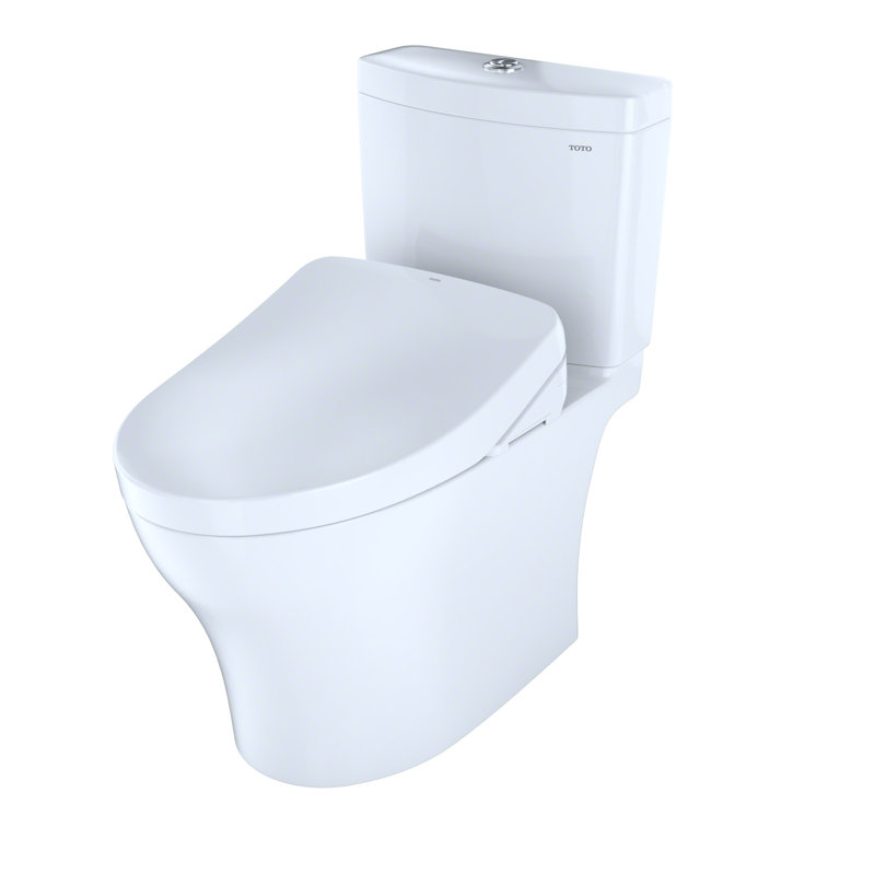 Toilette allongée deux pièces à double chasse 1,28 et 0,8 GPF TOTO WASHLET + ® Aquia IV et siège de bidet WASHLET S500e contemporain, blanc coton