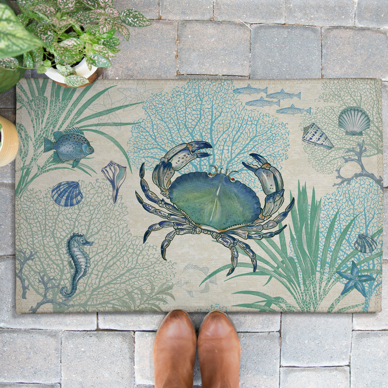 Blue Crab Chenille Indoor Rug, Rectangle 3' x 5'