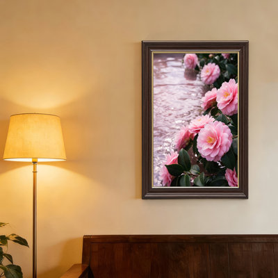 Art mural sur toile rose avec fleurs de camélia