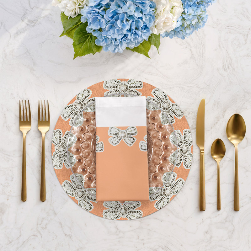 Pearl Bow Cotton Sateen Dinner Napkins, Peach