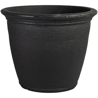 Anjelica Polyresin Large Round Outdoor Planter - 24" - Matte Black - Set of 2
