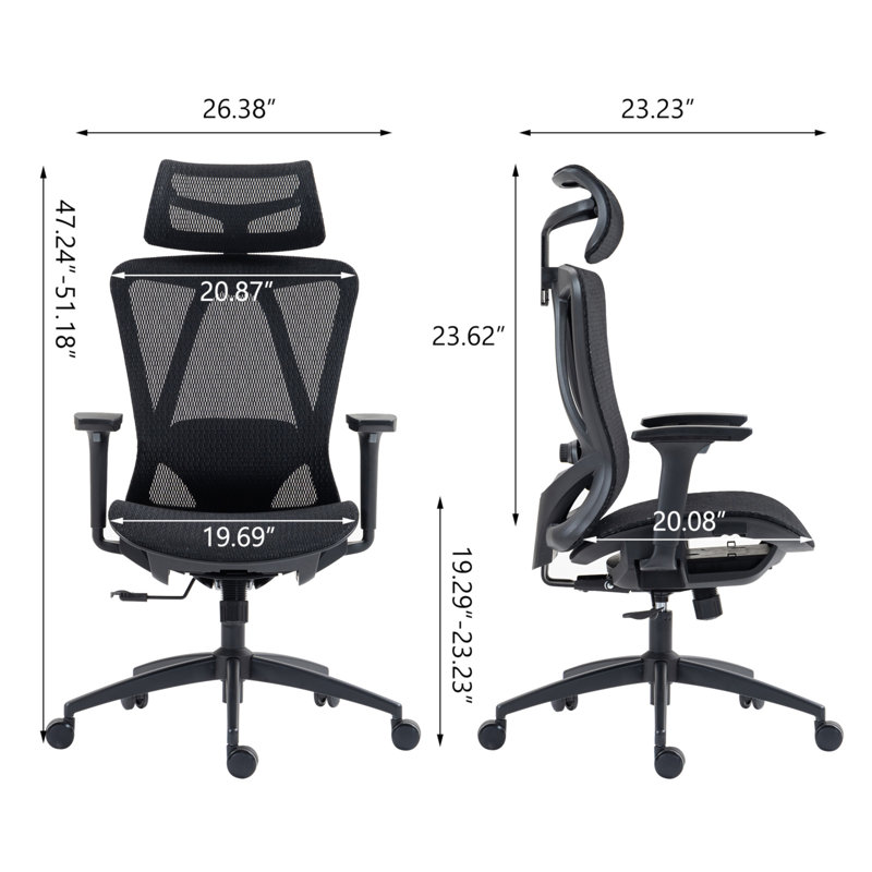 High Back Mesh Office Chair:8360HW-BK, Black, Black