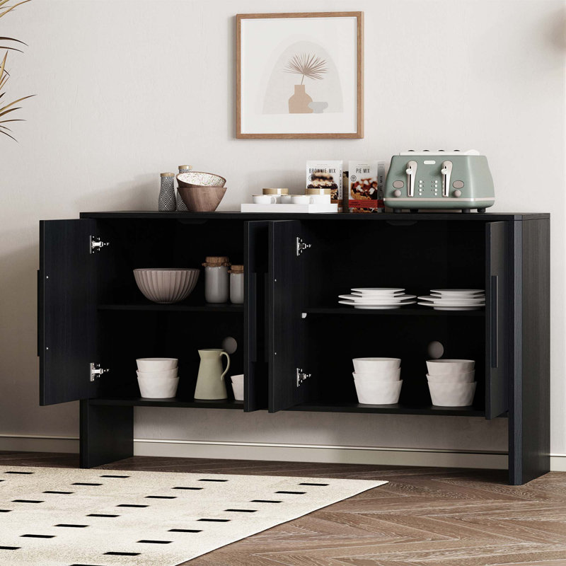 Wood Console Table with  Adjustable Shelves, Long Handles, Black