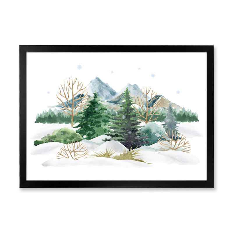 Winter Forest Landscape Nature Scene - Peinture sur toile, H 24 po x l 32 po, Cadre noir