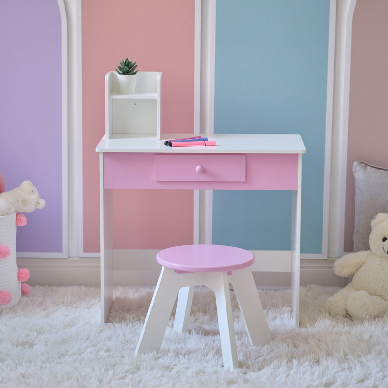 Teamson Kids Stardust Gisele Wood Vanity Table With LED Mirror & Drawer