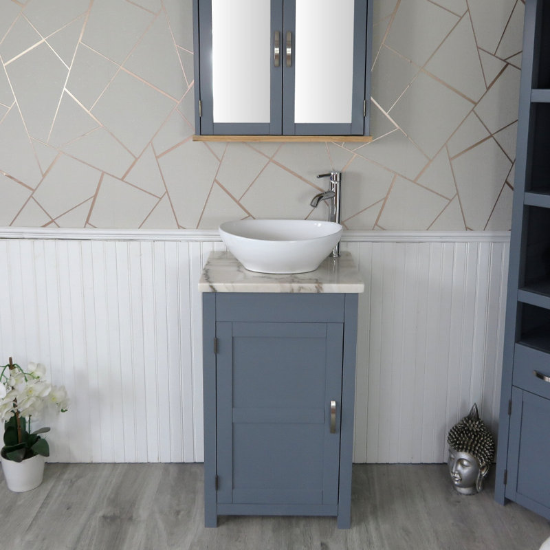 Slimline 515mm Free-standing Cloakroom Vanity Unit, White Marble, Grey