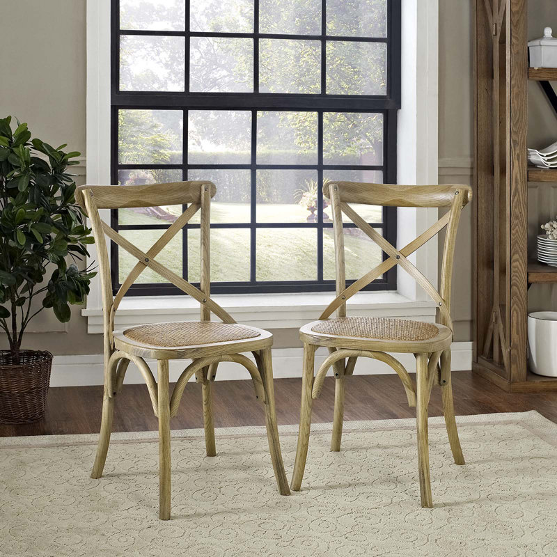 Natural Wood 39" Cross Back Rustic Side Chair