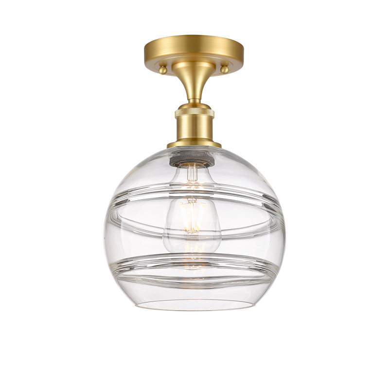 Plafonnier semi-encastré 1 lumière Ballston - Adrieanna, Or satiné, H 11,13 po x l 8 po x P 8 po, Transparent