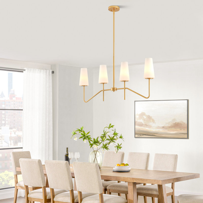 Luminaire suspendu 4 lumières avec abat-jour en verre opale givré Gold Island