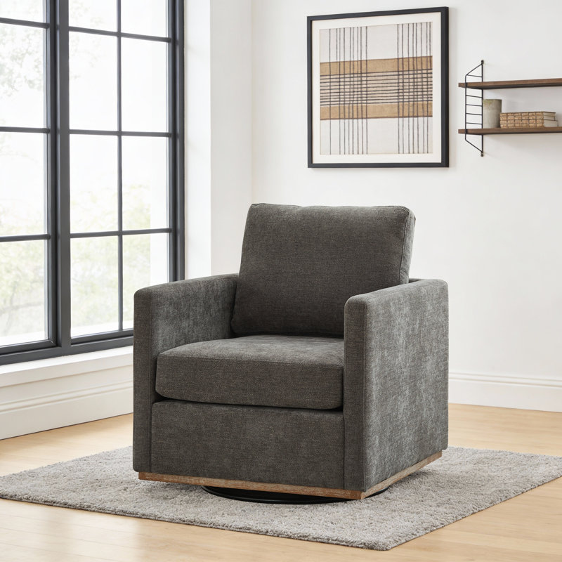 30.5" W Upholstered Comfy Swivel Club Chair, Charcoal