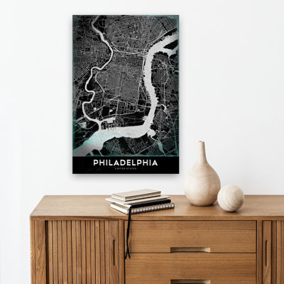 Philadelphia City Grid Vintage Contemporary City Architecture Wall Art Print 1 Piece Wrapped Canvas Wall Art
