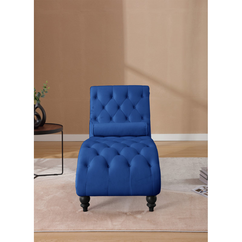 Classical Velvet Recliner Chair With Button Tufting & Silver Nailhead Trim, Navy