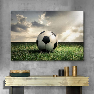 Sport " Sunlight Cloudy Sky Soccer Ball Green Field Sports & Fitness Photography Boy's Room Wall Decor "