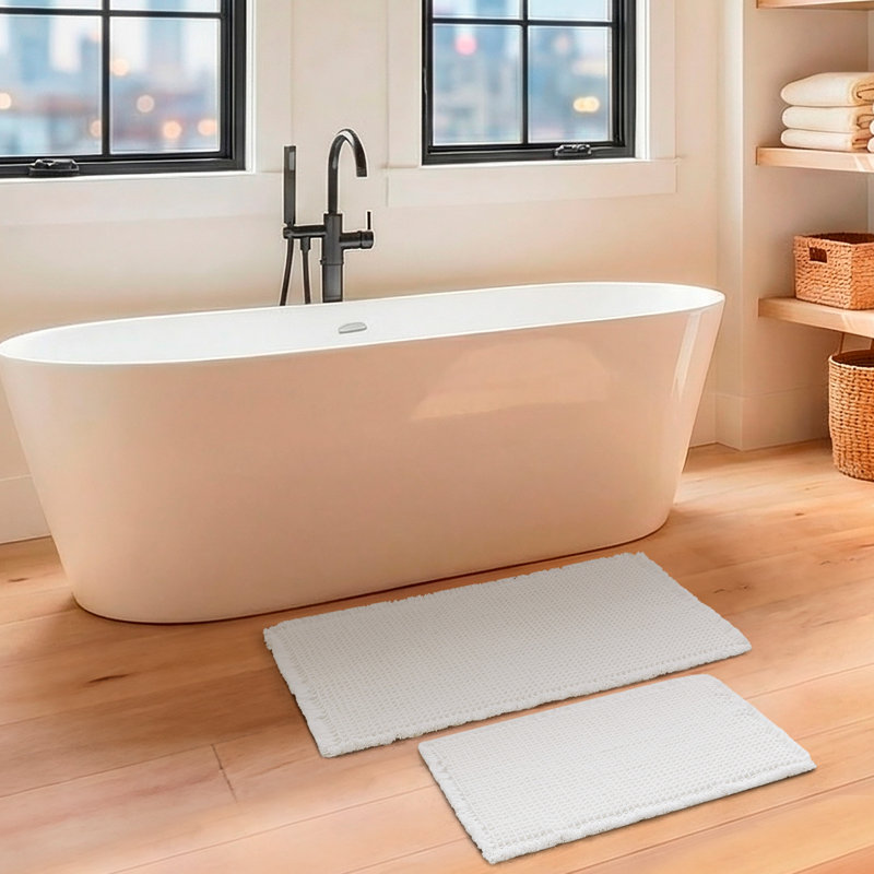 Lucky Brand Taylor Solid Waffle Weave Bath Rug Set, White