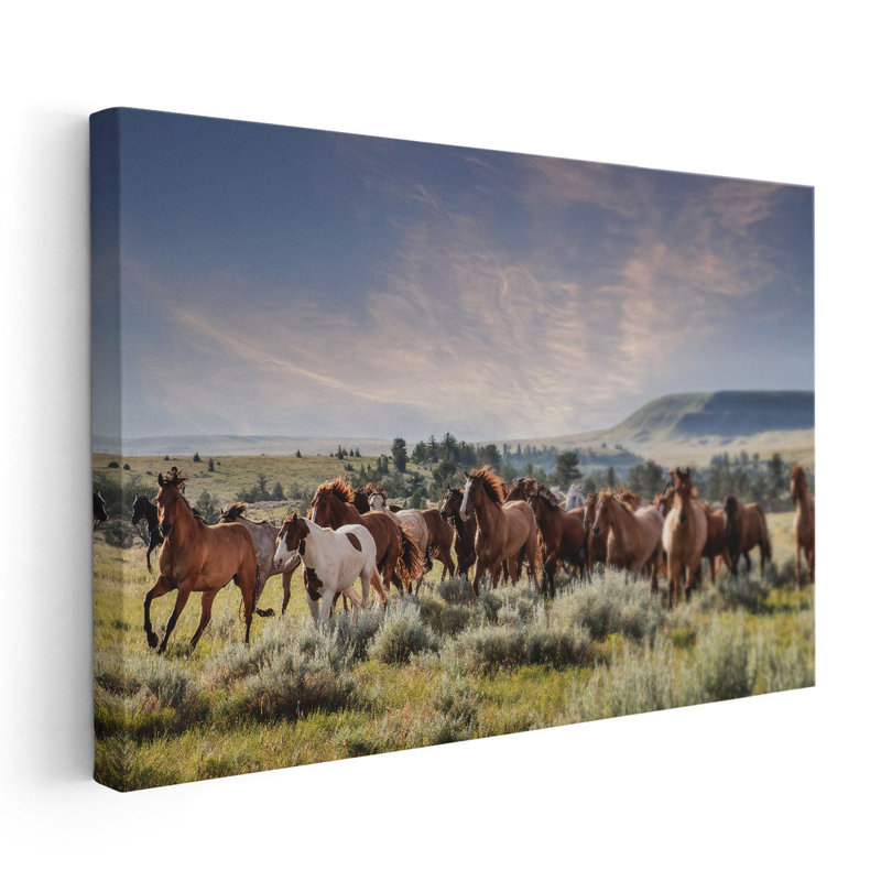 Montana Ranch Horses - reproduction d'art sur toile, H 32 po x l 48 po