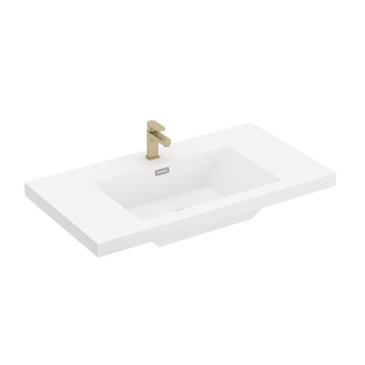 Plateau de meuble-lavabo simple 36 po x 19,49 po avec lavabo en résine intégré sans robinet et bonde escamotable, blanc