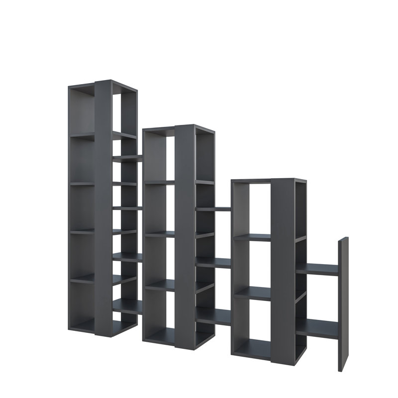 Modern Staircase Design Divider Bookcase with 21 Open Shelves, Anthracite