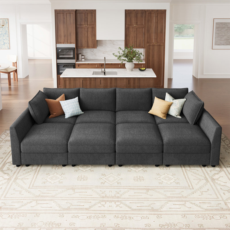 Tremee U Shaped Modular Sleeper Sofa Sectional Sofa With Storage Light Grey, Light Gray Polyester