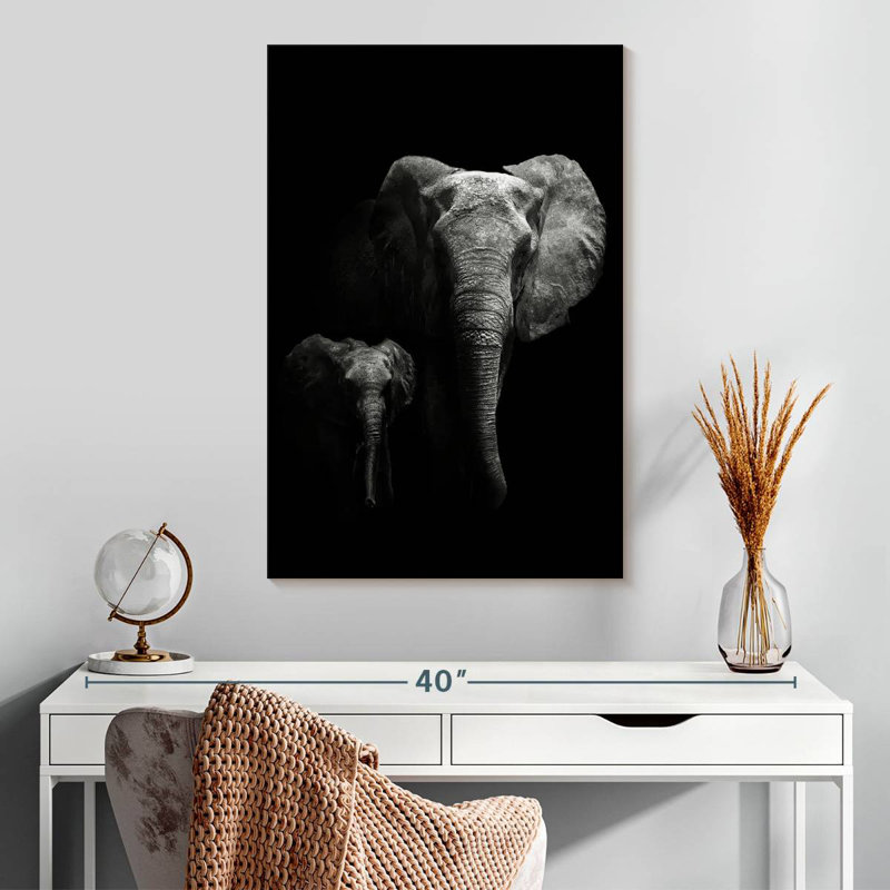 Éléphants dans le noir, H 30 po x l 20 po