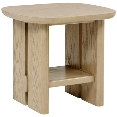 Coastal Square End Side Table with Shelf