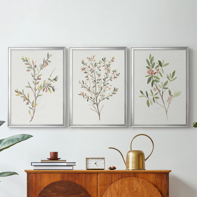 Simple brin II - toile tendue avec châssis sur mesure - 3 pièces, Argent argent, H 21 po x l 30 po