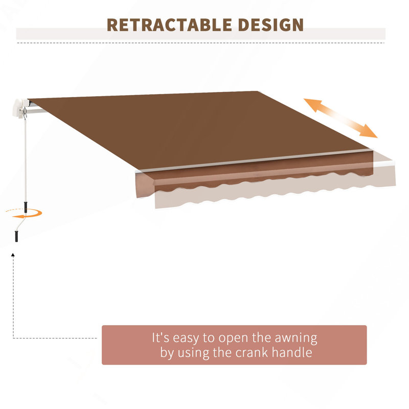 13' X 8' Retractable Awning, Patio Awnings, Sunshade Shelter W/ Manual Crank Handle, UV & Water - Resistant Fabric And Aluminum Frame