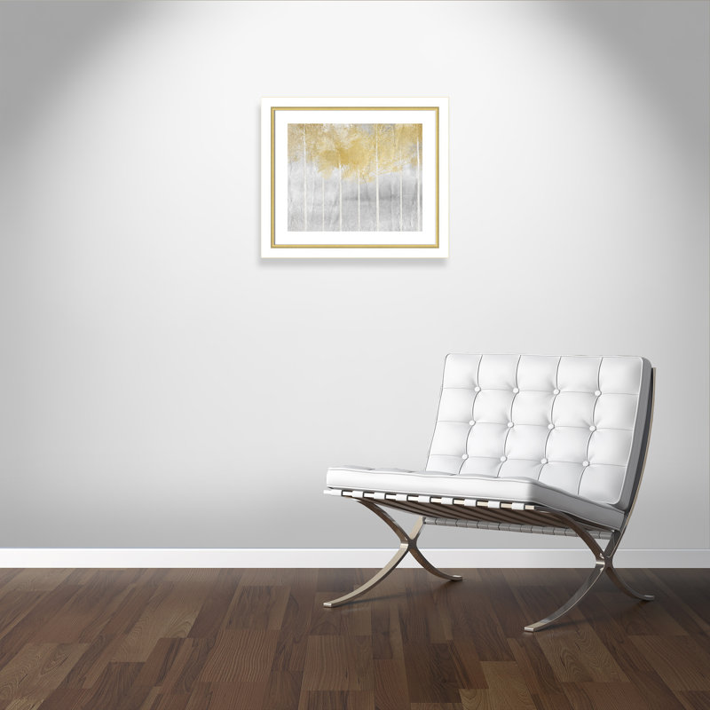 «Golden Trees», reproduction de peinture acrylique encadrée, H 23,75 po x l 27,75 po x P 1,13 po, Blanc et doré