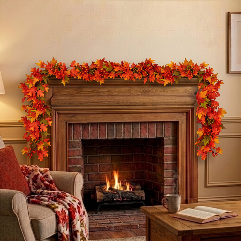 AUTUMN BLAZE - 6ft x 10" Garland with Warm White LED Microbulbs  