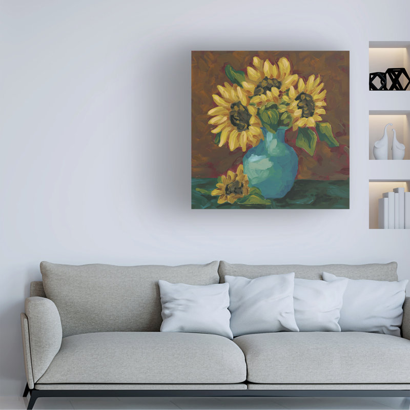 Art mural sur toile tendue - "Sunflower Romance I" de June Erica Vess pour décoration de salon, de chambre à coucher ou de bureau - 35 x 35